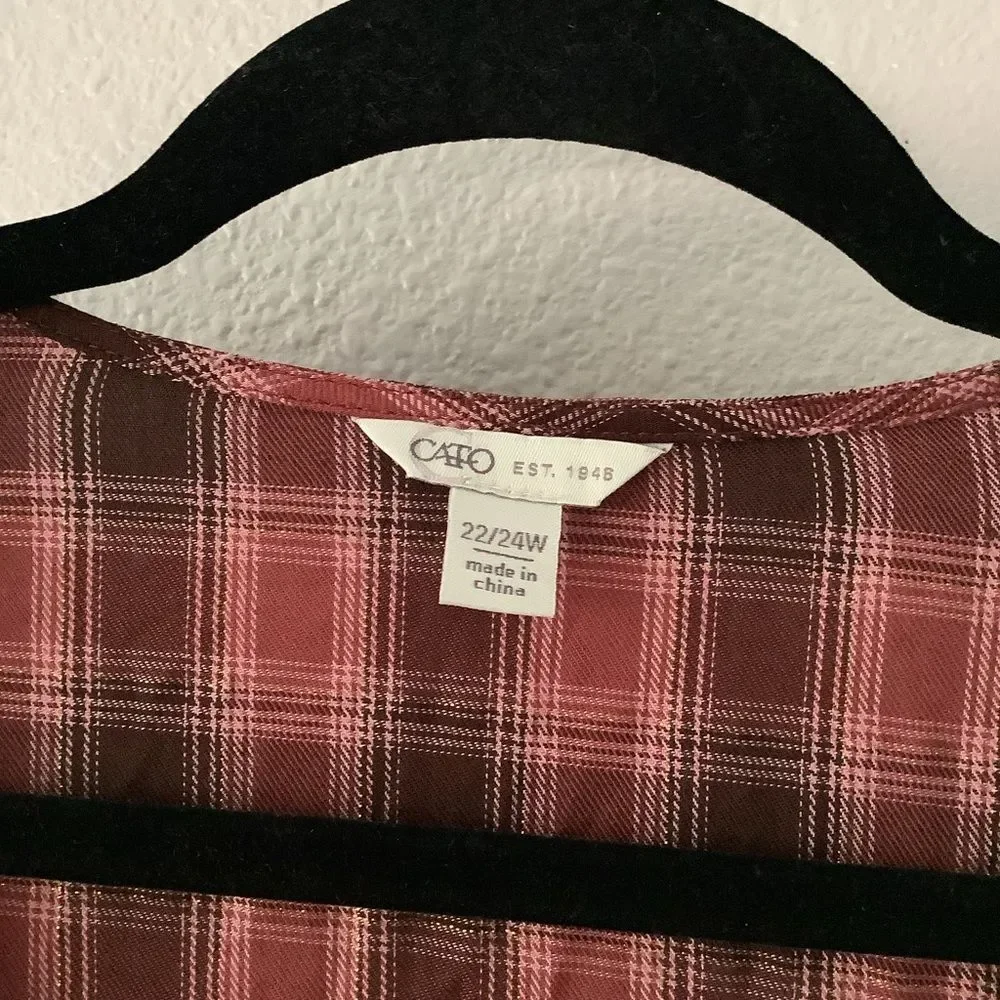 Red Plaid Cabincore Holiday Autumn Fall Christmas Ruffle Sleeve Top 22/24W - Picture 4 of 8